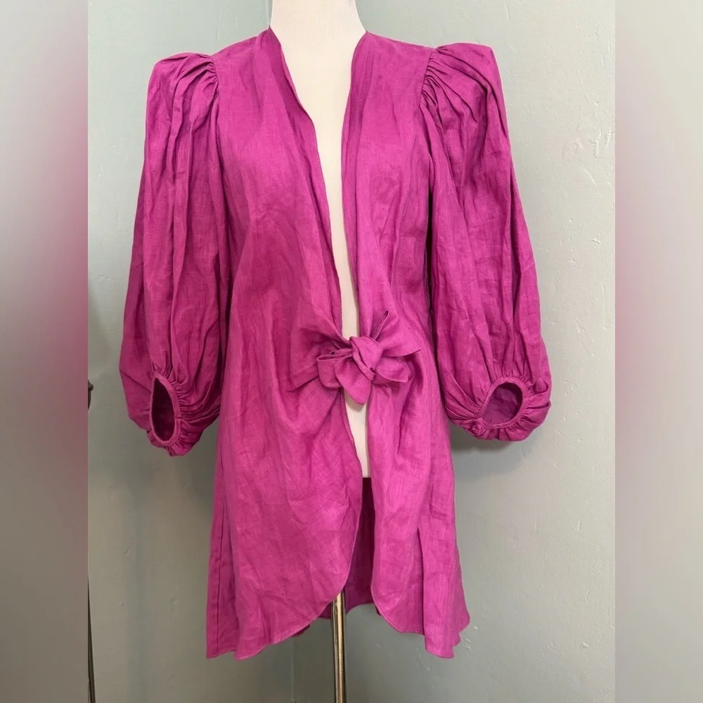 Adriana Degreas Brazil Solid Shirt Voluminous Sleeves And Knot Coverup Swim